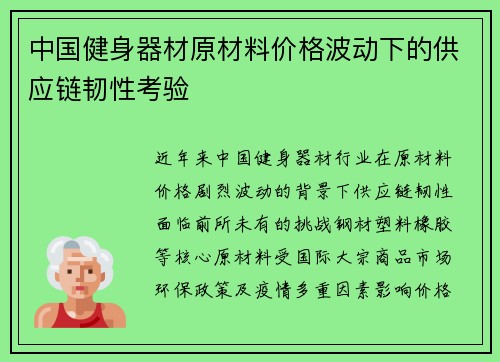 中国健身器材原材料价格波动下的供应链韧性考验